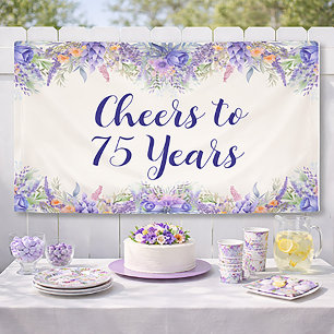 Lona Cumpleaños 75 de Flor de Lavanda Púrpura
