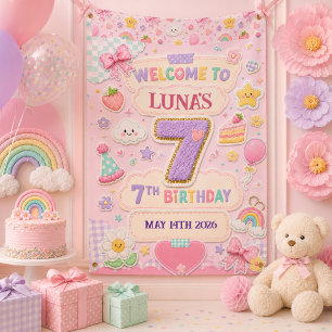 Lona Cumpleaños 7 de niña con arcoíris de patchwork pas