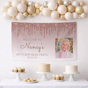 Lona Cumpleaños 80 personalizado con foto rosa dorado c