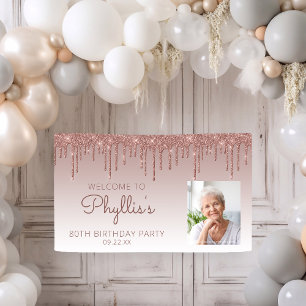Lona Cumpleaños 80 personalizado con foto y brillo dora