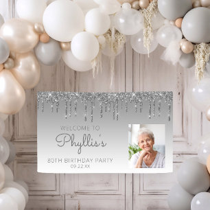 Lona Cumpleaños 80 personalizado con foto y brillo plat