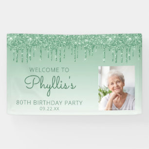 Lona Cumpleaños 80 personalizado con foto y brillo verd