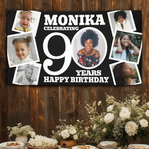 Lona Cumpleaños 90 7 fotos personalizadas nombre negro 