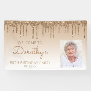 Lona Cumpleaños 90 Personalizado con Foto y Brillo Dora