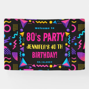 Lona Cumpleaños adulto personalizado retro neón 80