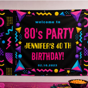 Lona Cumpleaños adulto personalizado retro neón 80