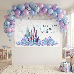 Lona Cumpleaños animado Frozen Castillo Primer Cumpleañ