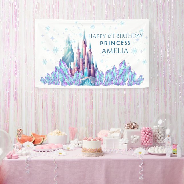 Lona Cumpleaños animado Frozen Castillo Primer Cumpleañ (Fiesta)