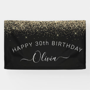 Lona Cumpleaños Black Gold Cualquier Purpurina de Edad