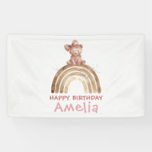 Cumpleaños Boho Arcoíris Oso Rosa Acuarela Lindo
