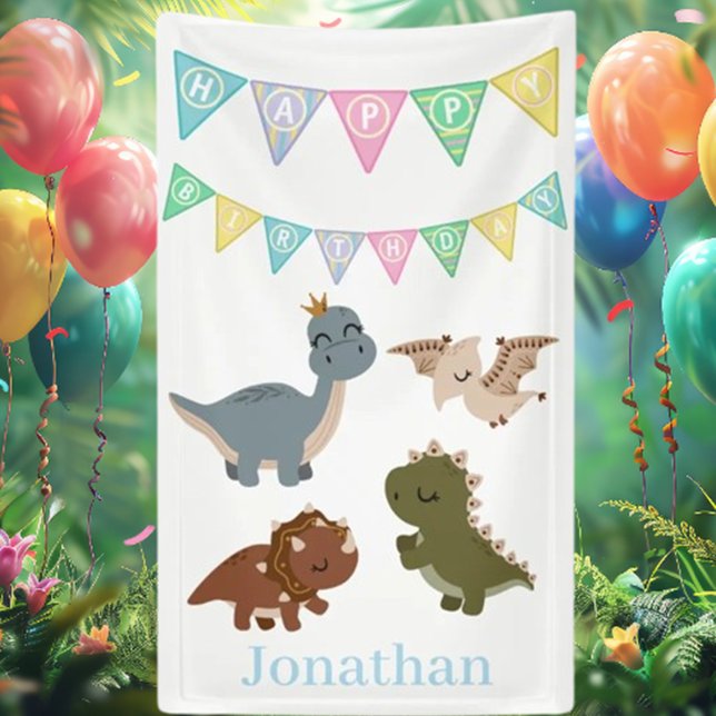 Lona Cumpleaños Boho Dino Azul (Celebrate in style with our Boho Dino Birthday Blue Banner! )