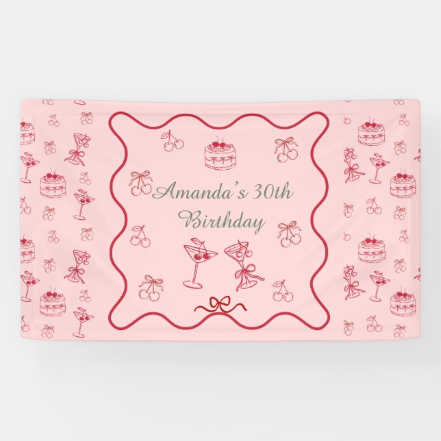 Lona Cumpleaños Cereza en la Cima (Horizontal)