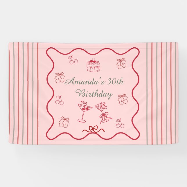 Lona Cumpleaños Cereza en la Cima (Horizontal)