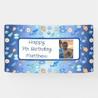 Lona Cumpleaños con temática de playa personalizada
