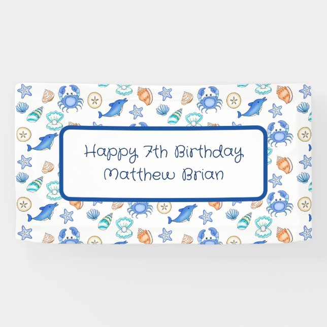 Lona Cumpleaños con temática de playa personalizada (Horizontal)