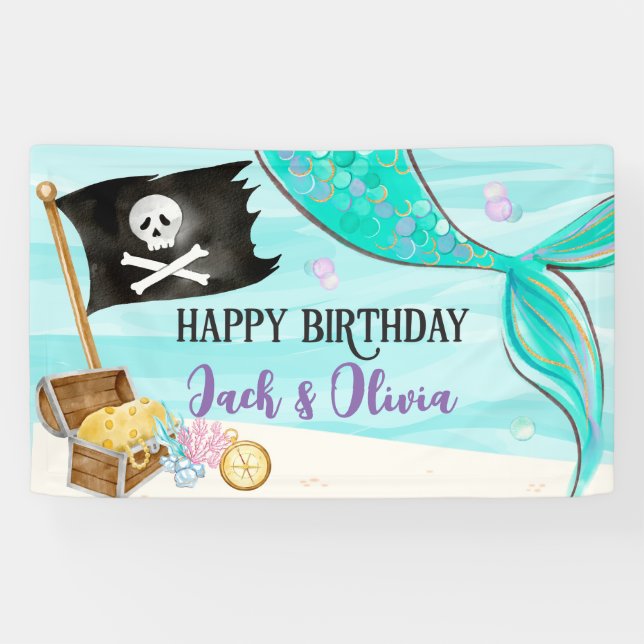 Lona Cumpleaños conjunto de Piratas y Sirenas (Horizontal)