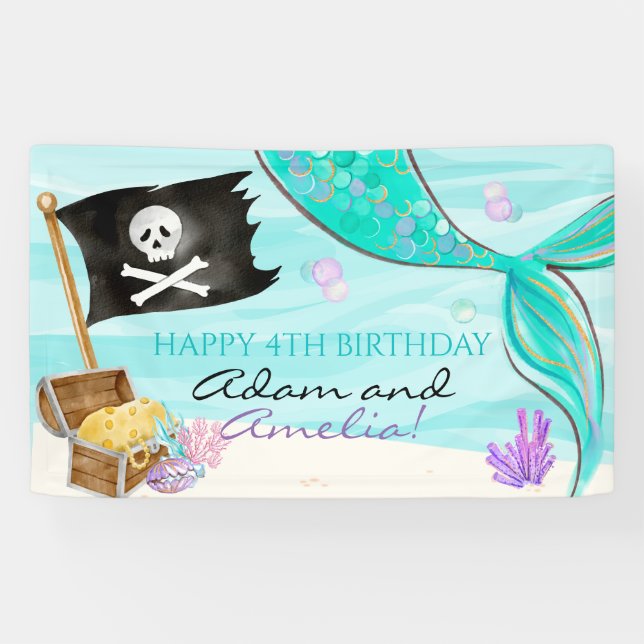 Lona Cumpleaños conjunto de Piratas y Sirenas (Horizontal)