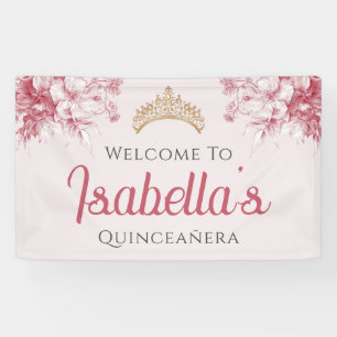 Lona Cumpleaños Custom Elegante Floral Quinceañera 15