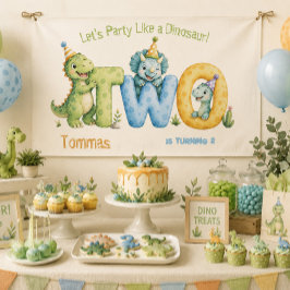 Lona Cumpleaños de 2 años con tema de dinosaurio lindo
