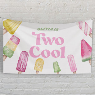 Lona Cumpleaños de 2 años Dos Paletas Retro Rosadas Gen