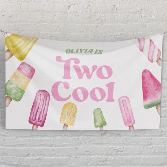 Lona Cumpleaños de 2 años Dos Paletas Retro Rosadas Gen (Subido por el creador)