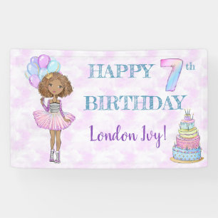 Lona Cumpleaños de 7 años niña princesa afroamericana
