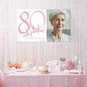 Lona Cumpleaños de 80 años con foto Ochenta y fabuloso