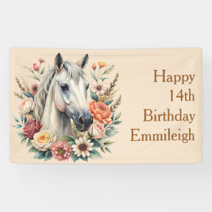 Lona Cumpleaños de adolescente niña caballo floral