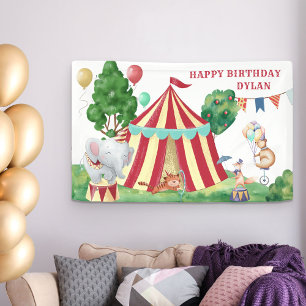 Lona Cumpleaños de Animales de Circo y Niños bajo la Gr