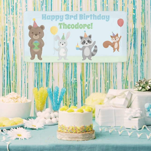 Lona Cumpleaños de Animales de Fiesta (Party Animals Birthday Banner)