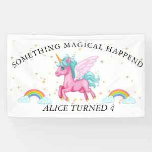 Lona Cumpleaños de arcoíris de unicornio rosa mágico