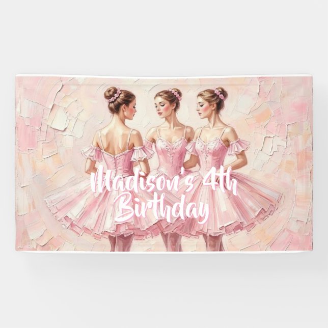 Lona cumpleaños de bailarina rosa coqueta (Horizontal)
