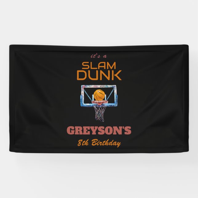 Lona Cumpleaños de Baloncesto Slam Dunk para cualquier  (Horizontal)