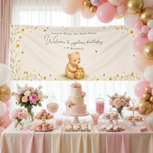 Lona Cumpleaños de Bebé Floral Oso de Miel