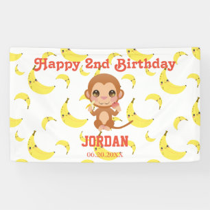 Lona Cumpleaños de Bebé Mono con Estampado de Plátano