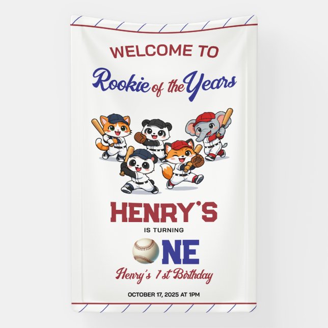 Lona Cumpleaños de béisbol de Nuestros Pequeños Animale (Vertical)