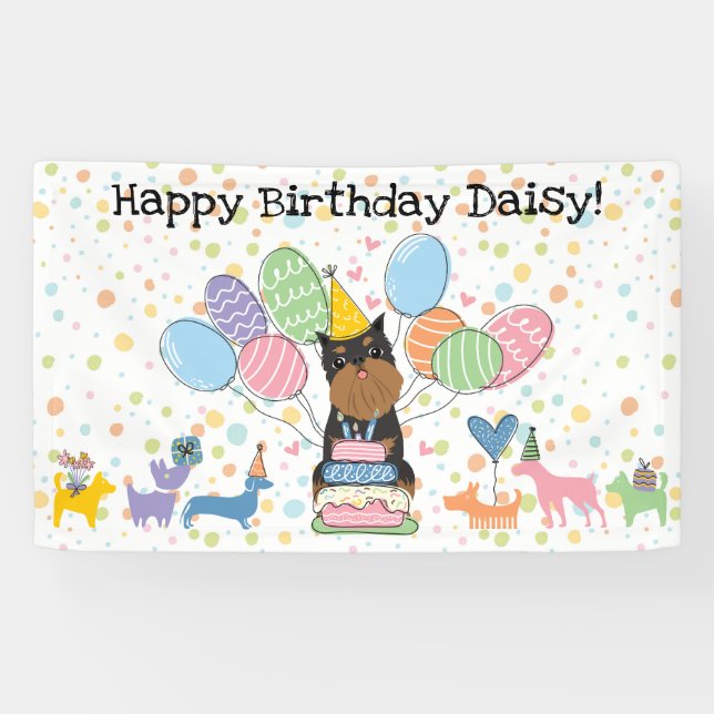 Lona Cumpleaños de Black Tan Brussels Griffon con Oreja (Horizontal)