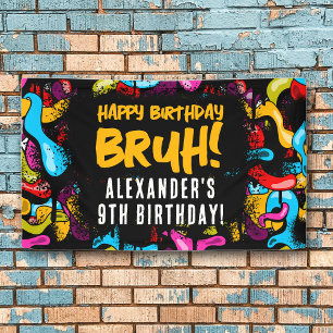 Lona Cumpleaños de Bruh con grafiti neón Hip Hop Street