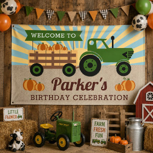 Lona Cumpleaños de calabaza en paseo en tractor de vini