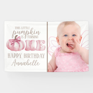 Lona Cumpleaños de Calabaza Pequeña Rosa Foto 1er Cumpl
