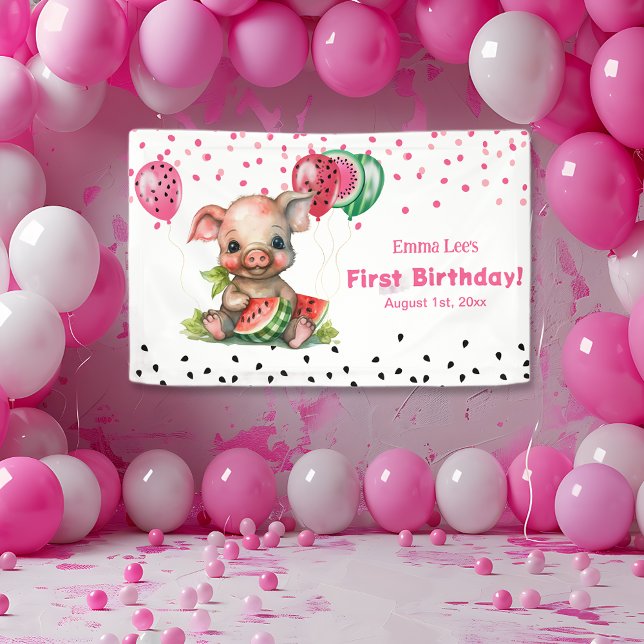 Lona Cumpleaños de Cerdito Lindo Comiendo Sandía (Subido por el creador)