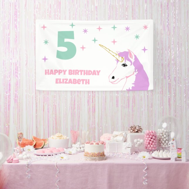 Lona Cumpleaños de Chicas Unicornio Mágico (Fiesta)