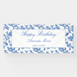 Lona Cumpleaños de Chinoiserie Azul y Blanco