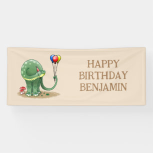 Lona Cumpleaños de dinosaurio con globos