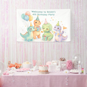 Lona Cumpleaños de dinosaurios de acuarela pastel lindo