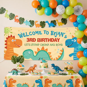 Lona Cumpleaños de dinosaurios lindos Banner para niños