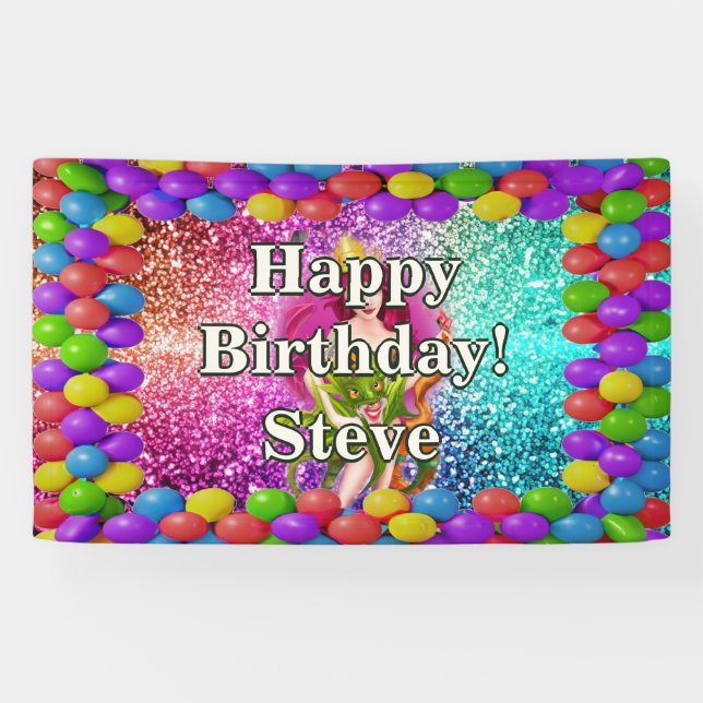 Lona cumpleaños de Dragon Queen Personalizada (Horizontal)