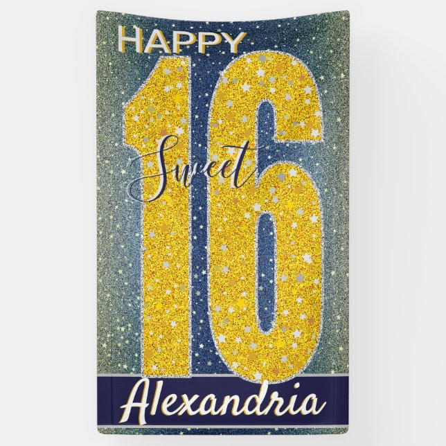 Lona Cumpleaños de Dulces 16 | Galaxia azul cielo Stars (Vertical)