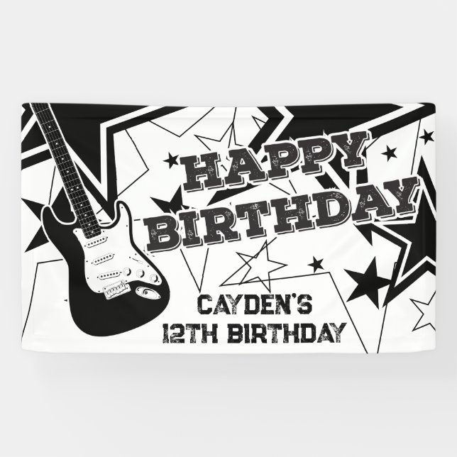 Lona Cumpleaños de estrella de rock guitarra estrellas  (Horizontal)