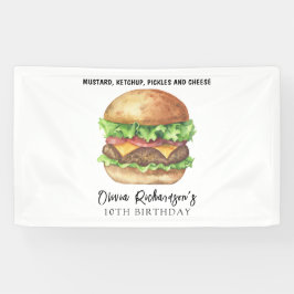 Lona Cumpleaños de fiesta de hamburguesa acuarela